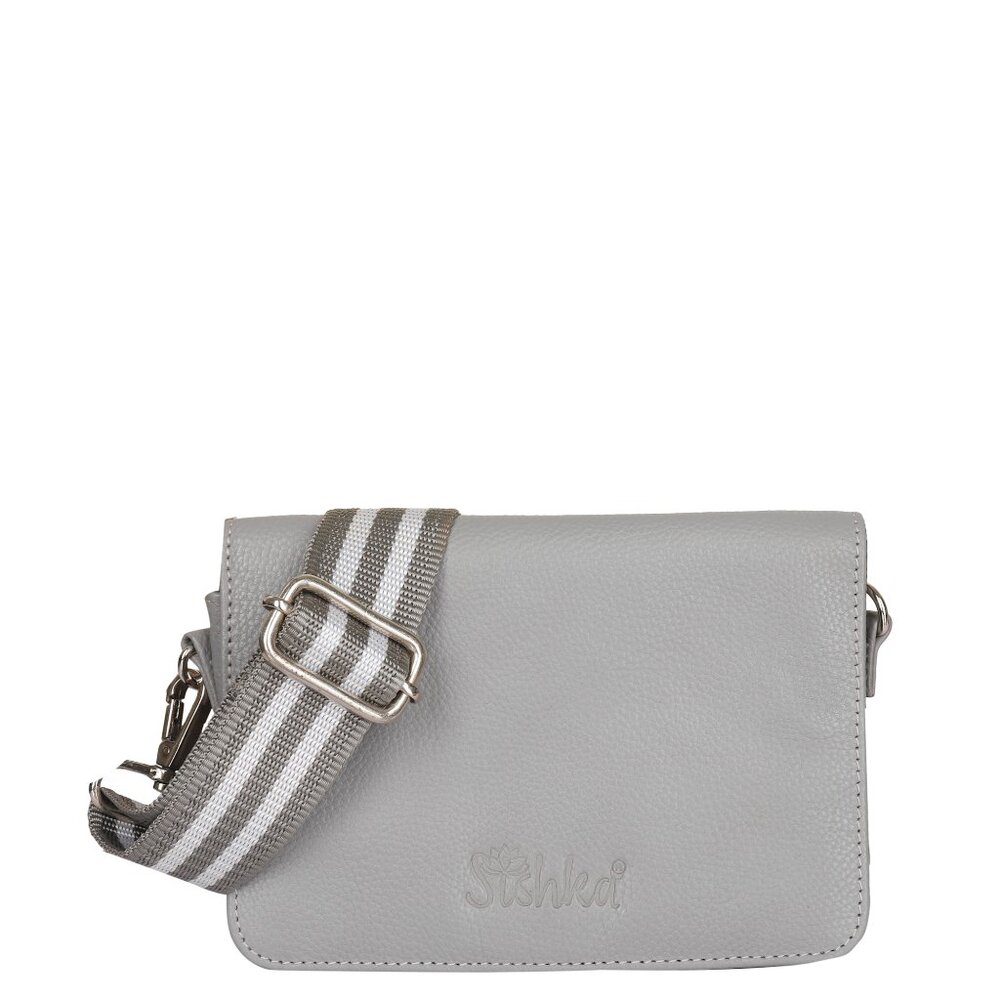 Leather Grey Crossbody Shoulder Bag – Sling Messenger Bag for Work, Daily Use